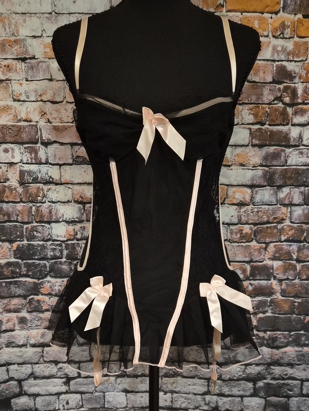 Shirley of Hollywood Pink And Black Chemise With Garter Straps